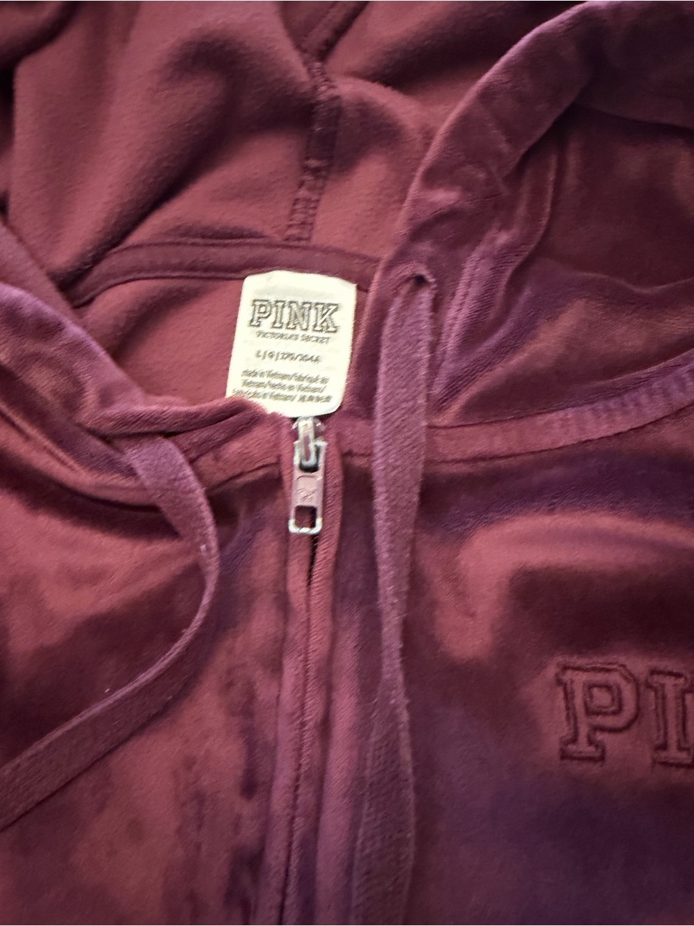 PINK Victoria’s Secret Burgundy Velour Full Zip Hoodie | Size L - Picture 2 of 5
